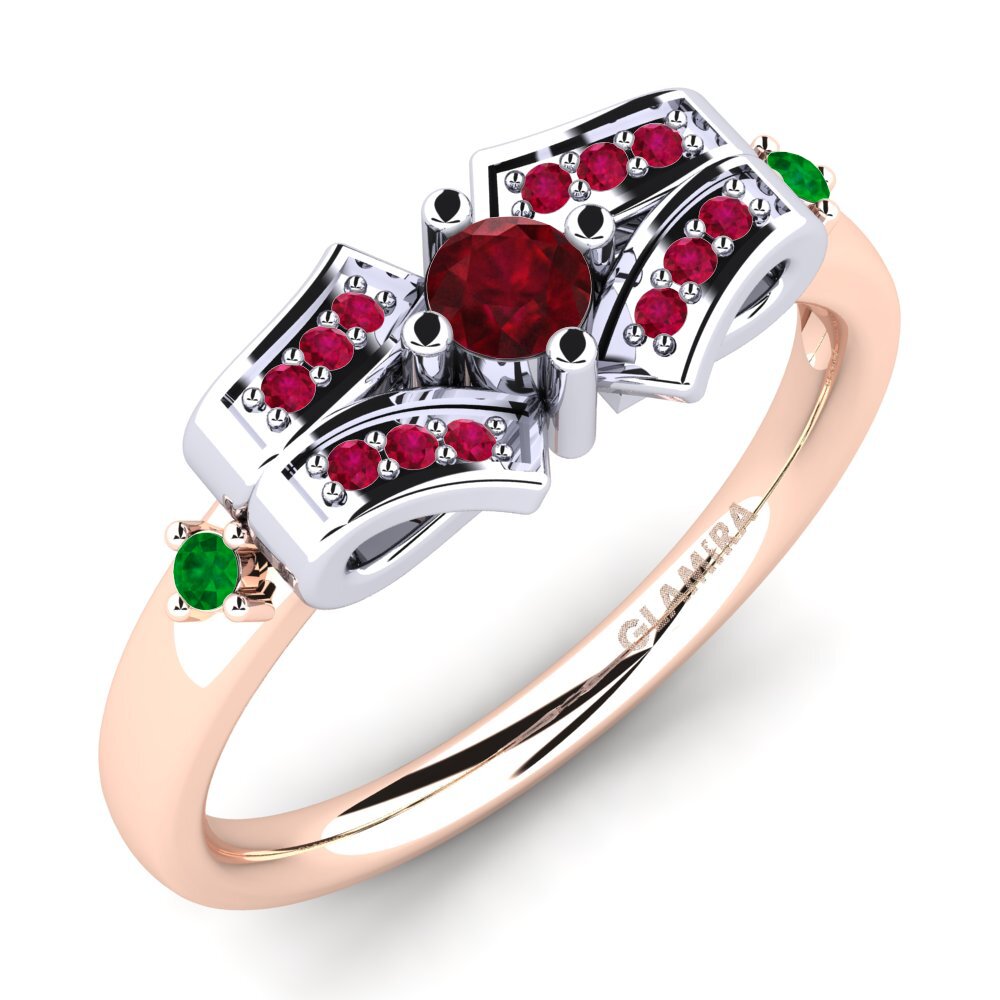 14K Rood & Wit Goud Robijn Verlovingsring Jueves