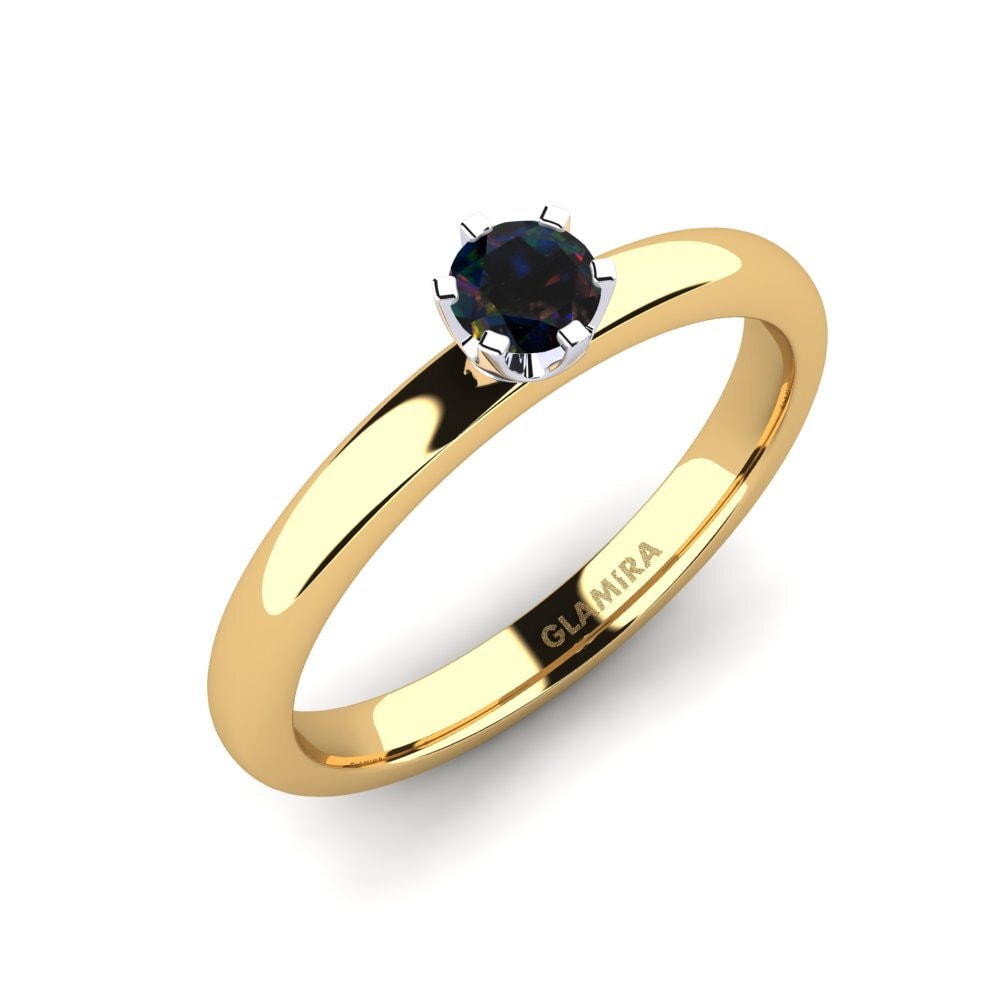 14ct Yellow / White Gold Black Opal Engagement Ring Katherina 0.25crt