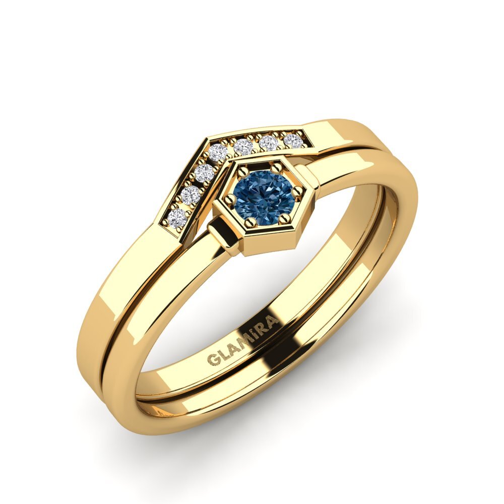 9ct Yellow Gold Blue Diamond Bridal Set Keyser