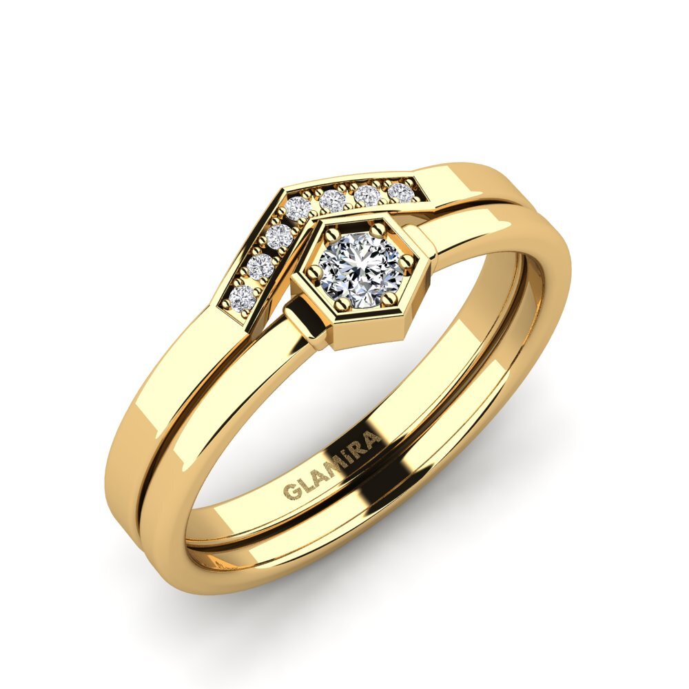 14k Oro Amarillo Circonita Set de Anillos Keyser