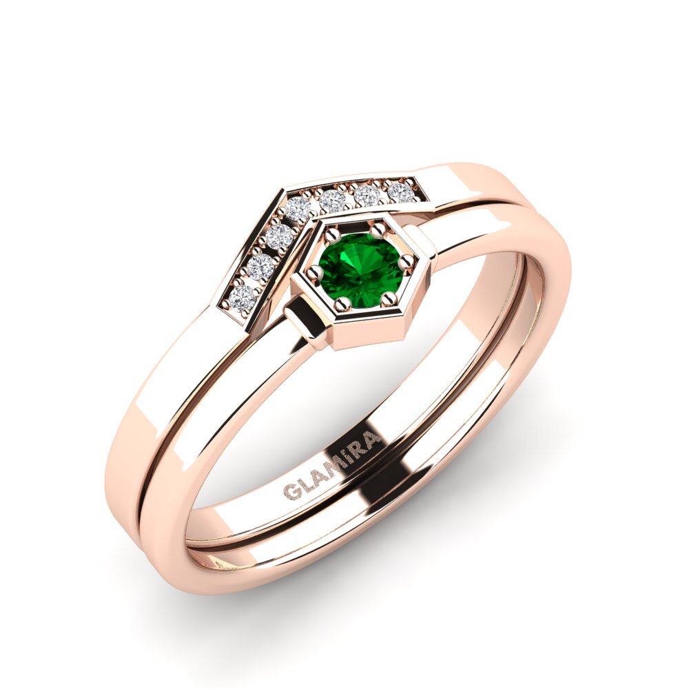 玫瑰金-14k 绿色氧化锆 戒指 Keyser SET