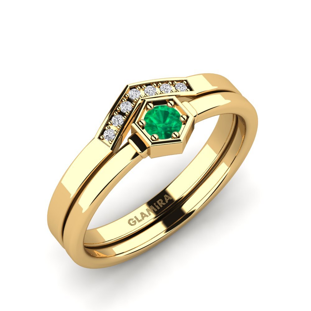 14ct Yellow Gold Emerald Bridal Set Keyser