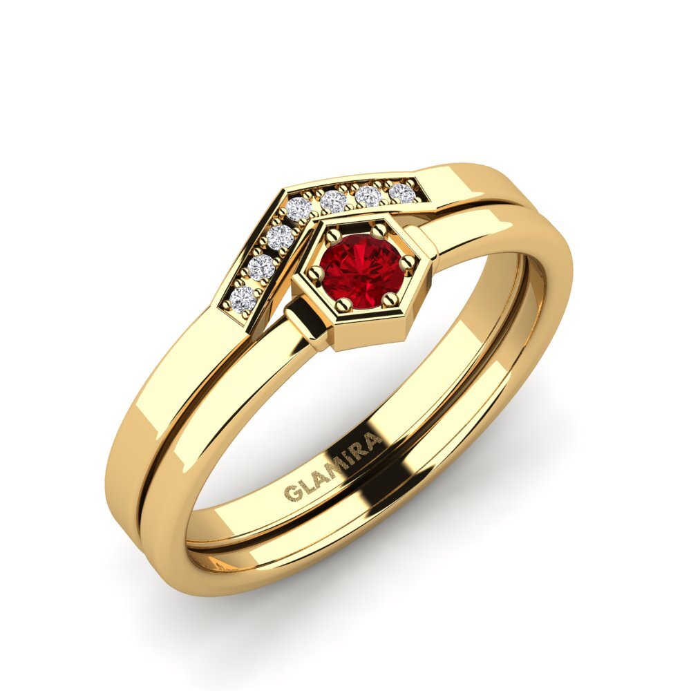 9ct Yellow Gold Red Zirconia Bridal Set Keyser