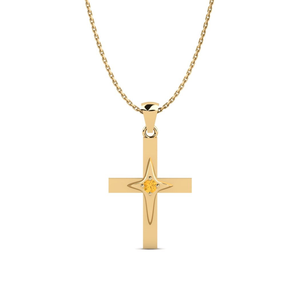 Gelbgold 375 Citrin Cross Anhänger Kuros