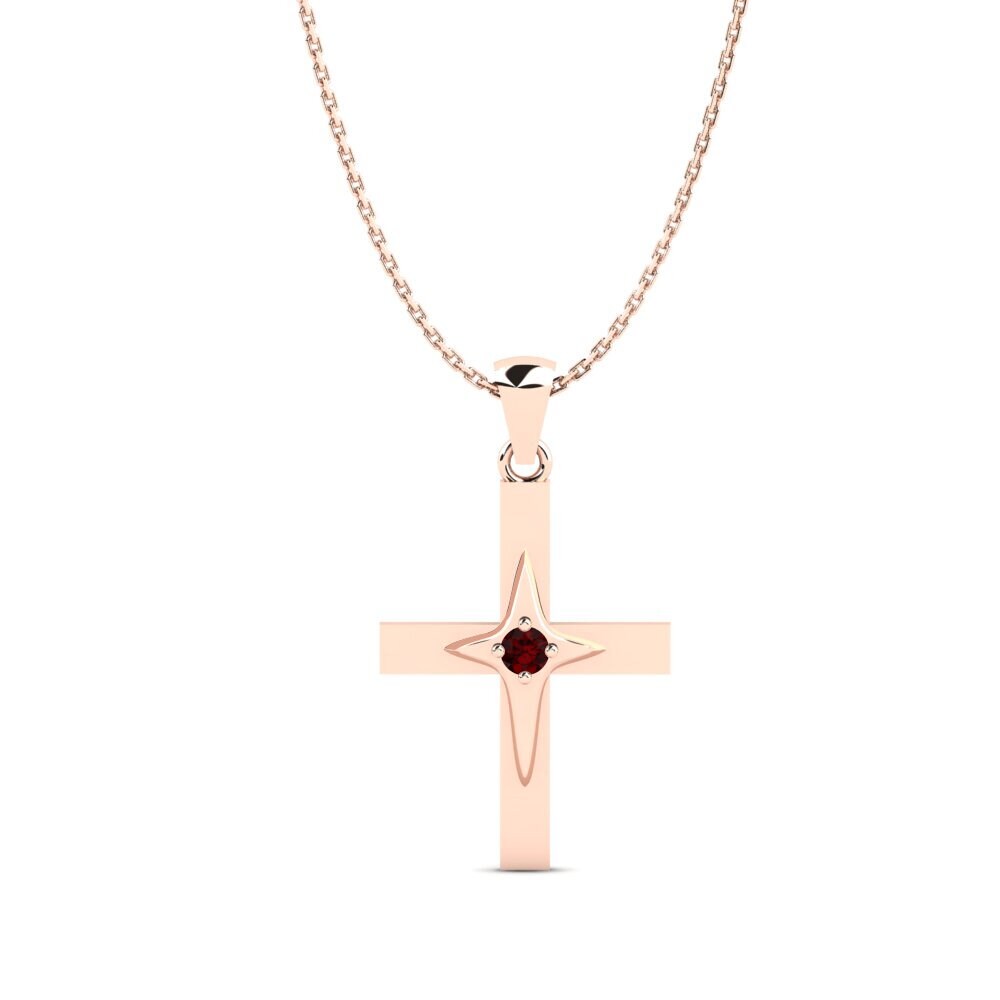 COLGANTES 14k Oro Rosa Granate Cruz