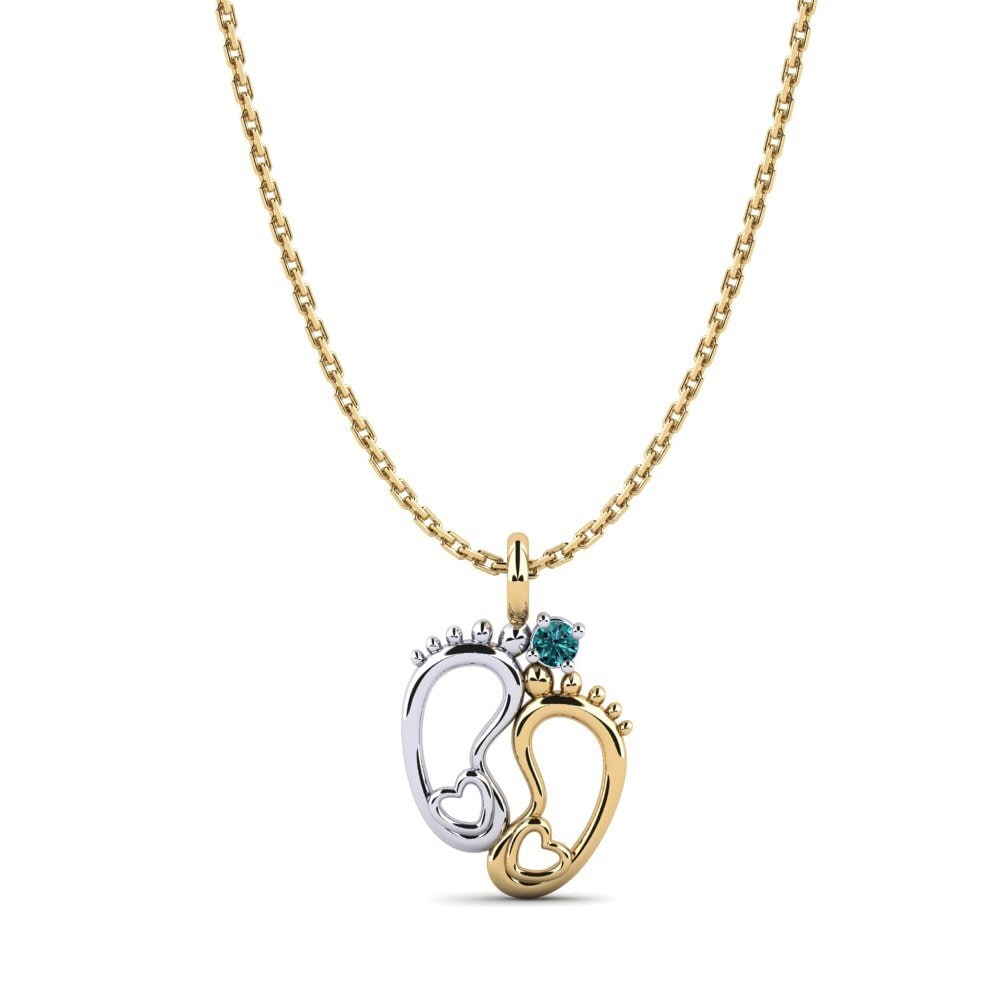 14k Oro Amarillo & Blanco Diamante Azul Colgante de Mujer Larisa