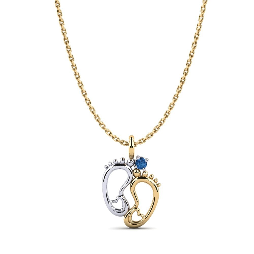 14k Oro Amarillo & Blanco Circonita Azul Oscuro Colgante de Mujer Larisa
