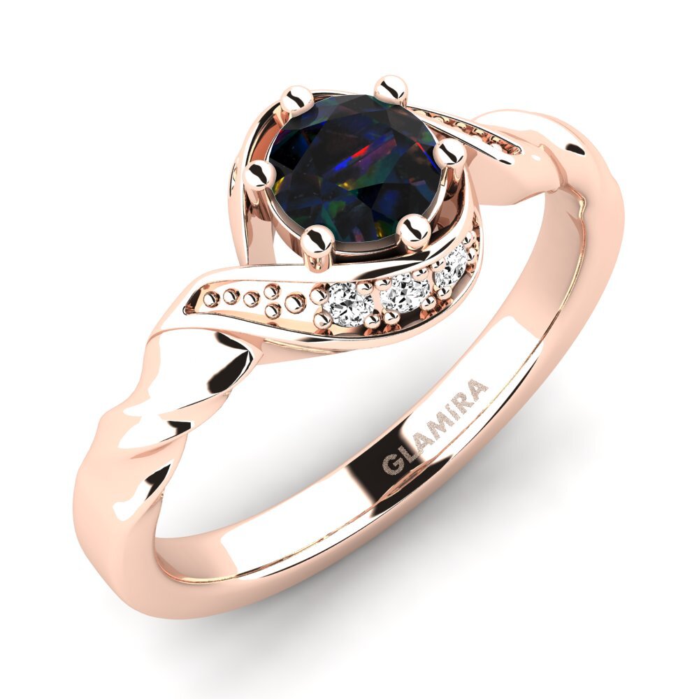 18k Oro Rosa Opalo Negro Anillo de compromiso Leona
