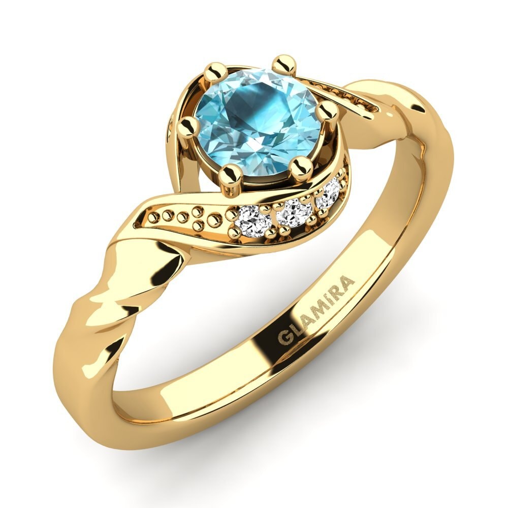 14ct Yellow Gold Blue Zircon Engagement Ring Leona