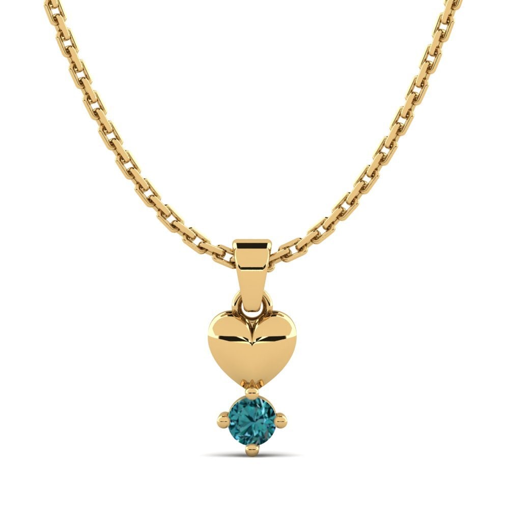 14k Yellow Gold Blue Diamond Women's Pendant Manger