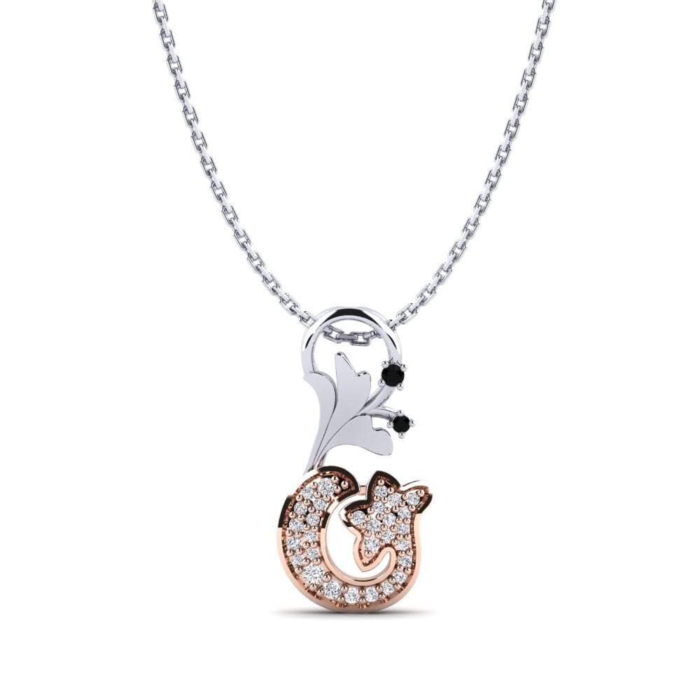 14k Oro Blanco & Rosa Ónix Negro Colgante de Mujer Margot