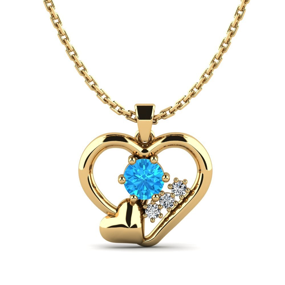 14ct Yellow Gold Blue Topaz Women's Pendant Marikkse