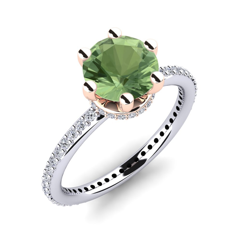 Białe & Różowe Złoto 585 Zielony szafir Pierścionek zaręczynowy Marinella 2.0 crt