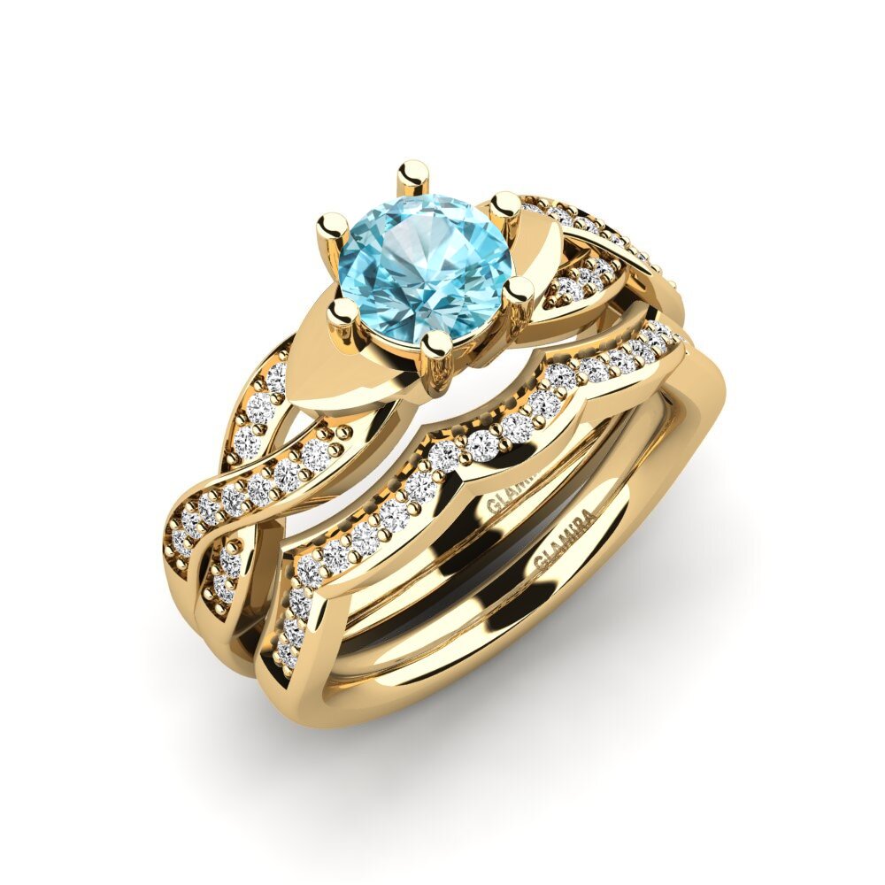 375 Gult Guld Blå Zirkon Brudesæt Marvelous