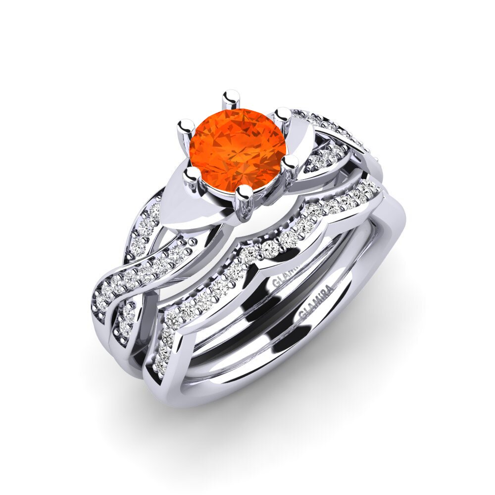 9ct White Gold Fire Opal Bridal Set Marvelous