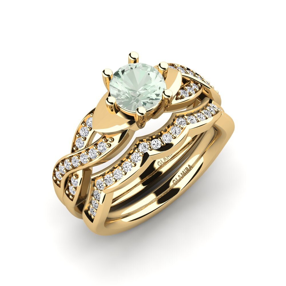 18ct Yellow Gold Green Amethyst Bridal Set Marvelous