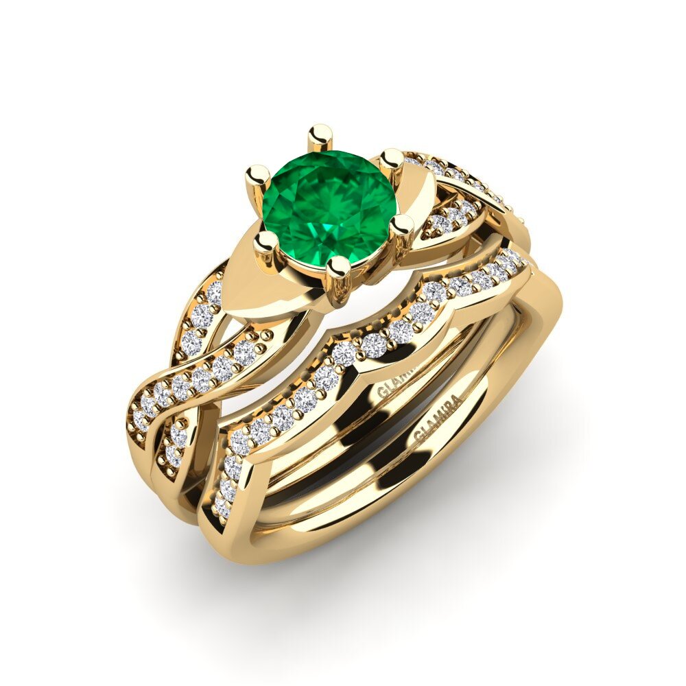 18ct Yellow Gold Emerald (Lab Created) Bridal Set Marvelous