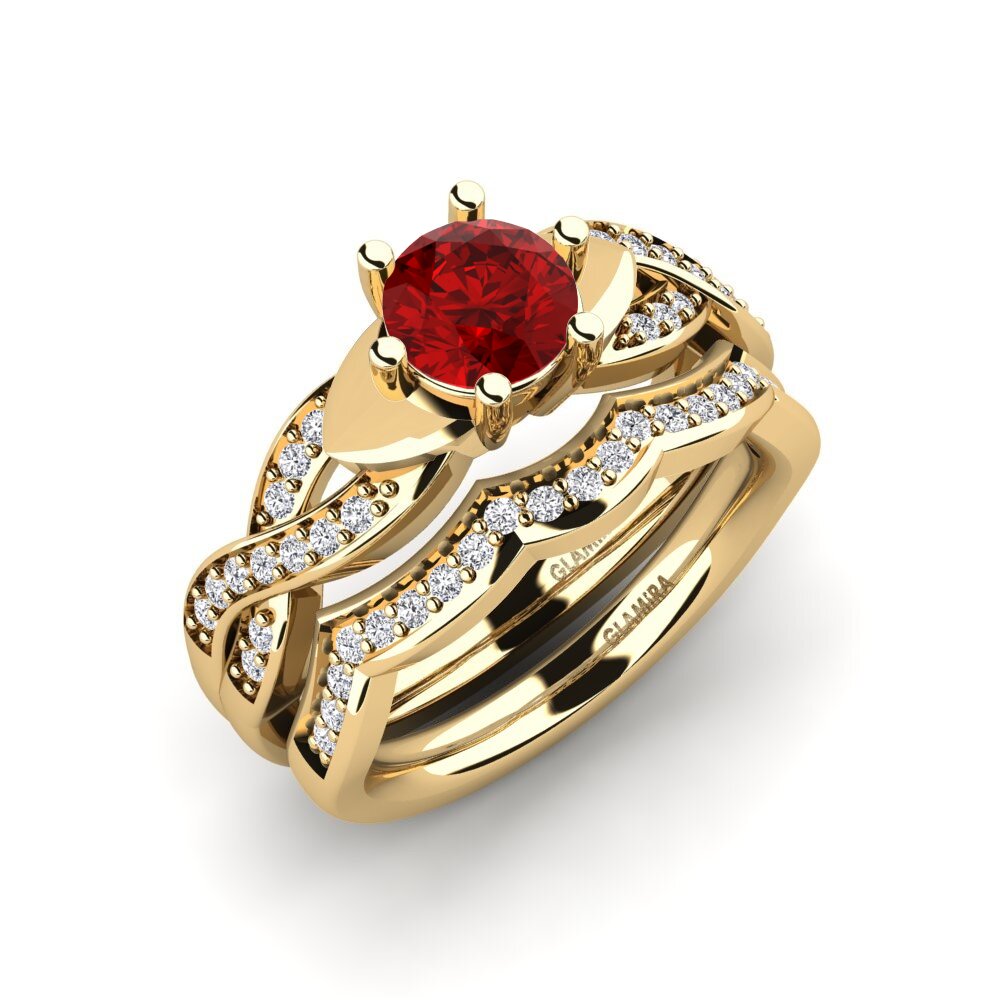 18ct Yellow Gold Ruby (Lab Created) Bridal Set Marvelous