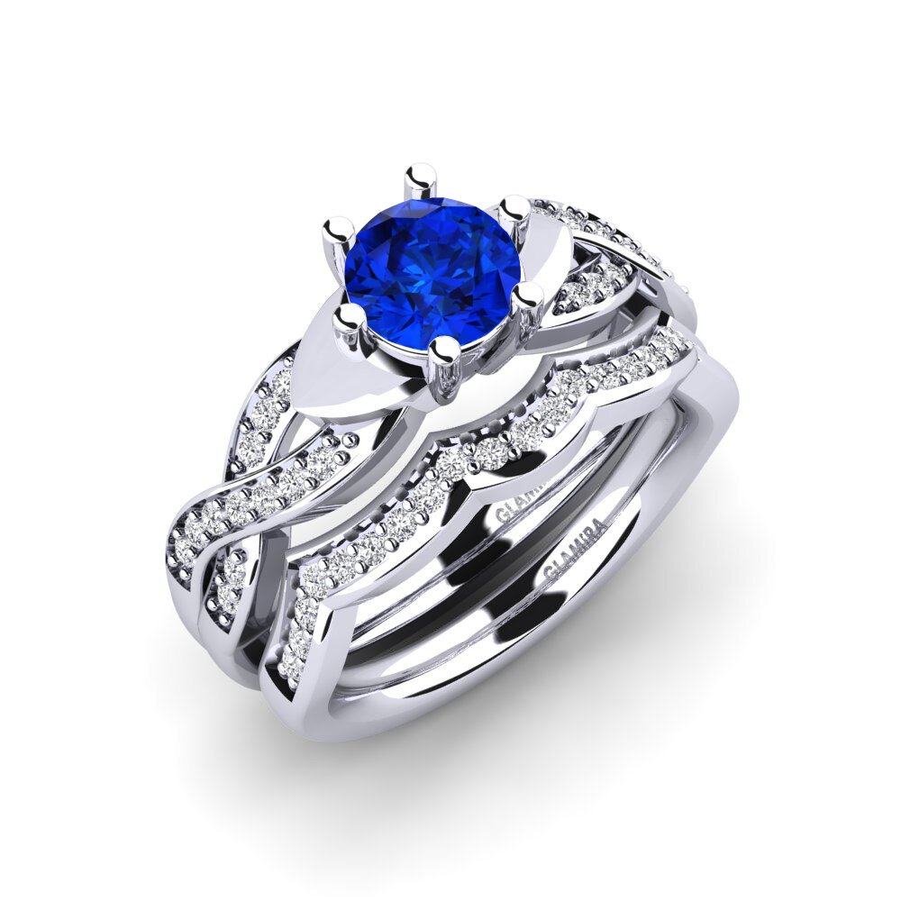 925 Sølv Safir (Laboratorieoprettet) Brudesæt Marvelous