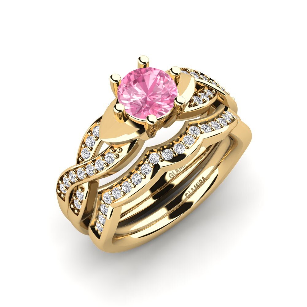 18ct Yellow Gold Pink Sapphire Bridal Set Marvelous