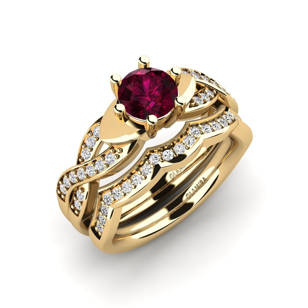 14ct Yellow Gold Rhodolite Garnet Bridal Set Marvelous