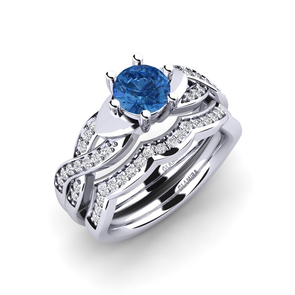 14ct White Gold Dark Blue Zirconia Bridal Set Marvelous