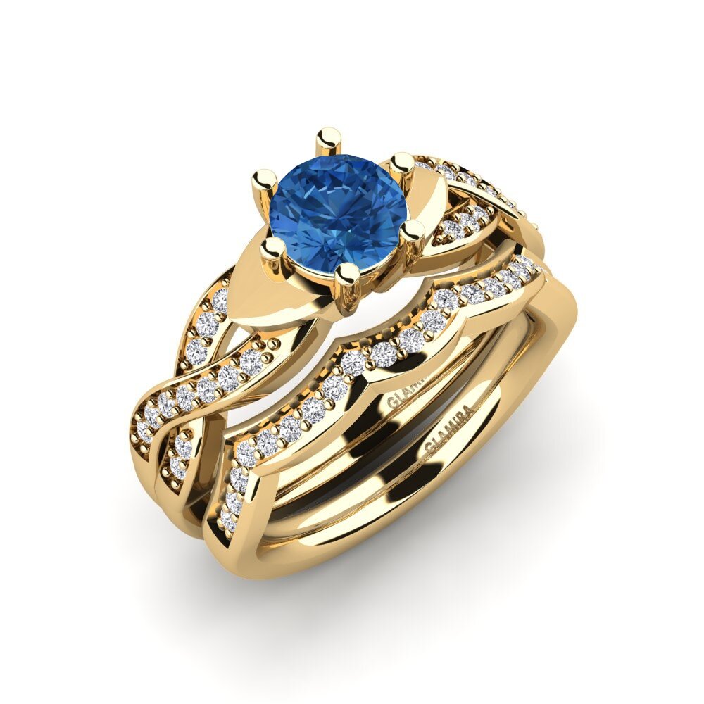 14ct Yellow Gold Dark Blue Zirconia Bridal Set Marvelous