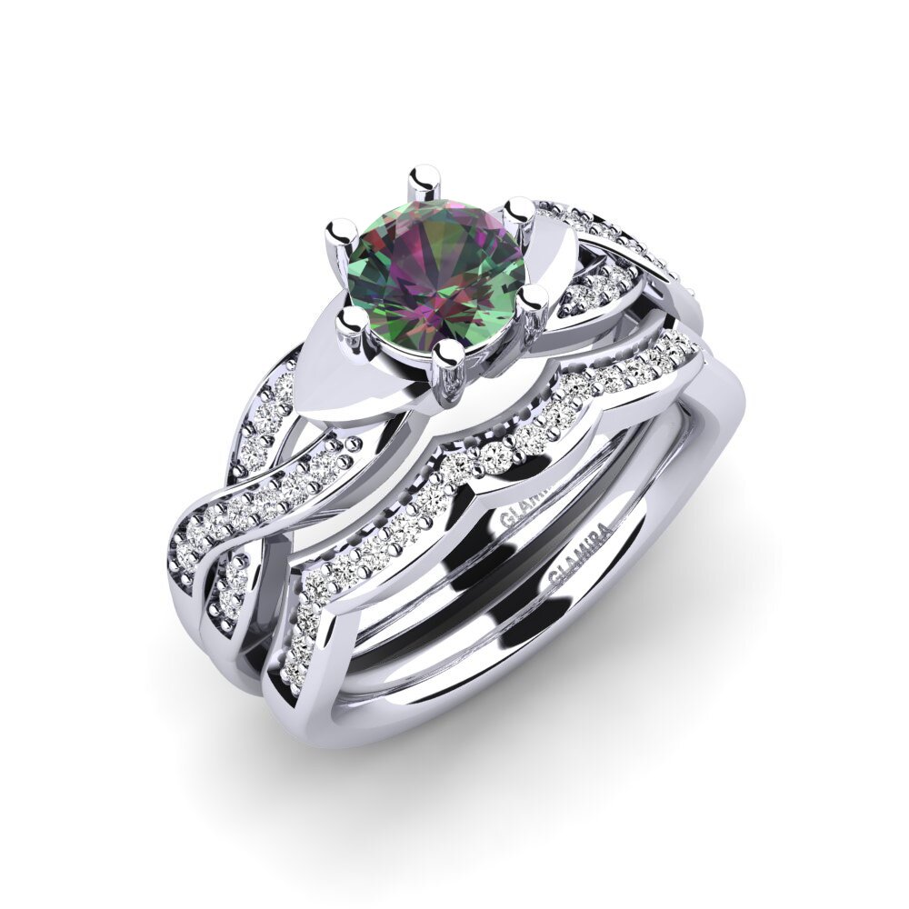 14ct White Gold Mystic Topaz Bridal Set Marvelous