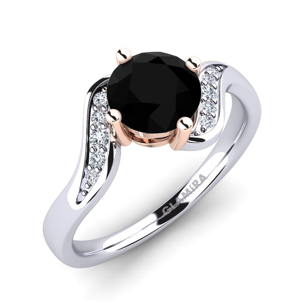 18ct White & Rose Gold Black Diamond Engagement Ring Miguelina