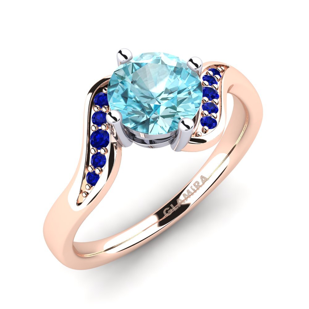 14k Oro Rosa & Blanco Circón Azul Anillo de compromiso Miguelina
