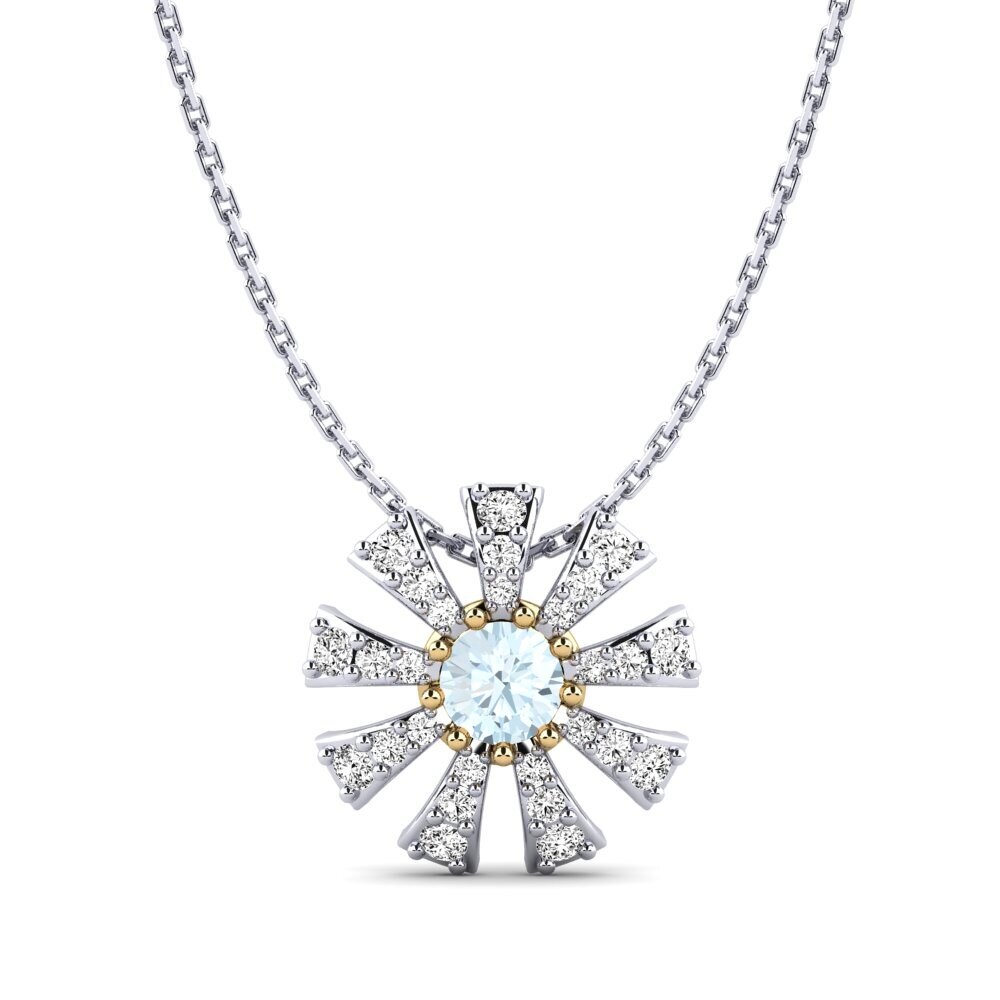 18k Oro Blanco & Amarillo Aguamarina Colgante de Mujer Mikanos