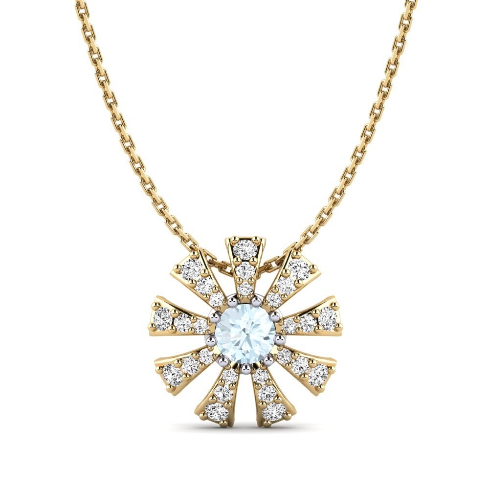 9k Oro Amarillo & Blanco Aguamarina Colgante de Mujer Mikanos