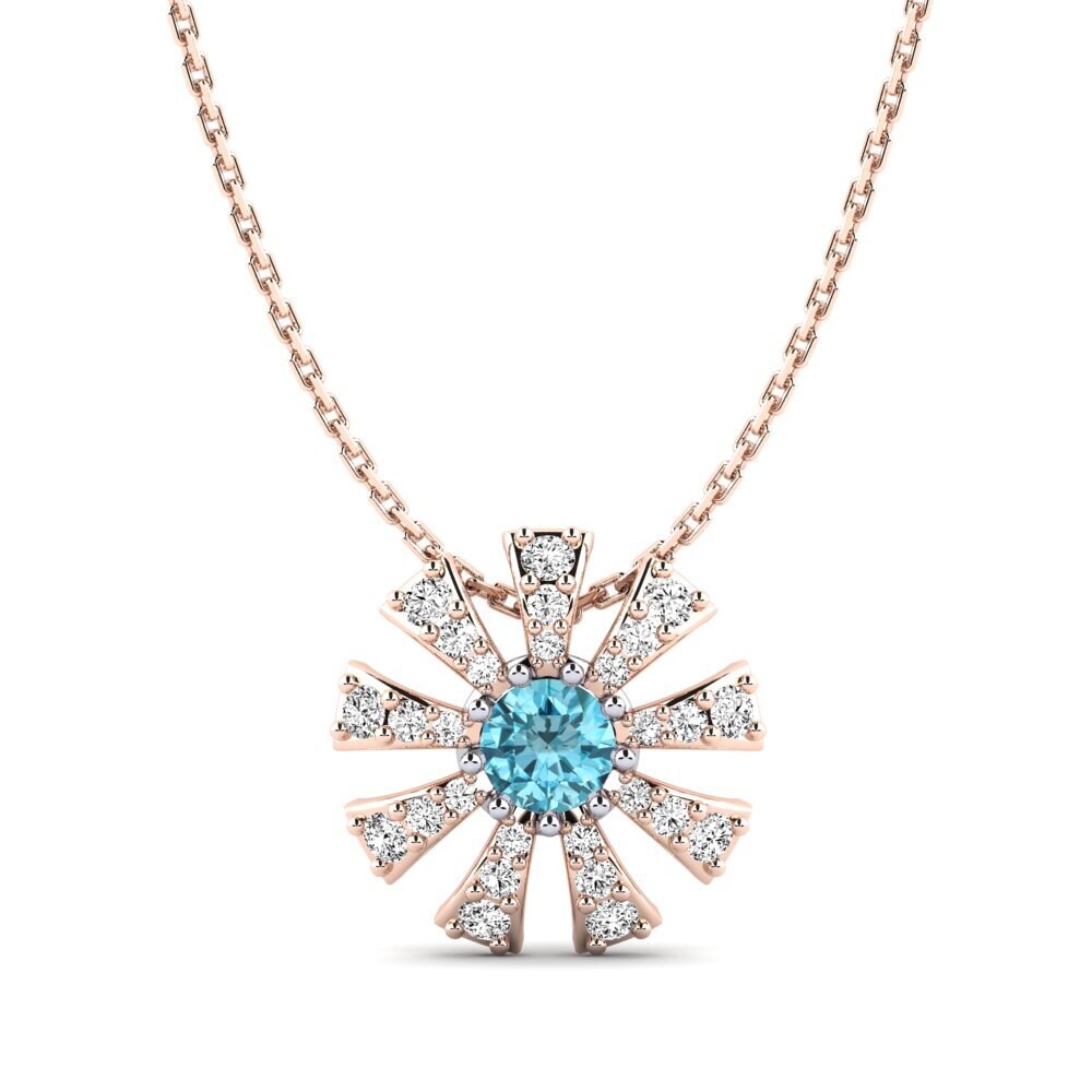14ct Rose / White Gold Blue Zircon Women's Pendant Mikanos