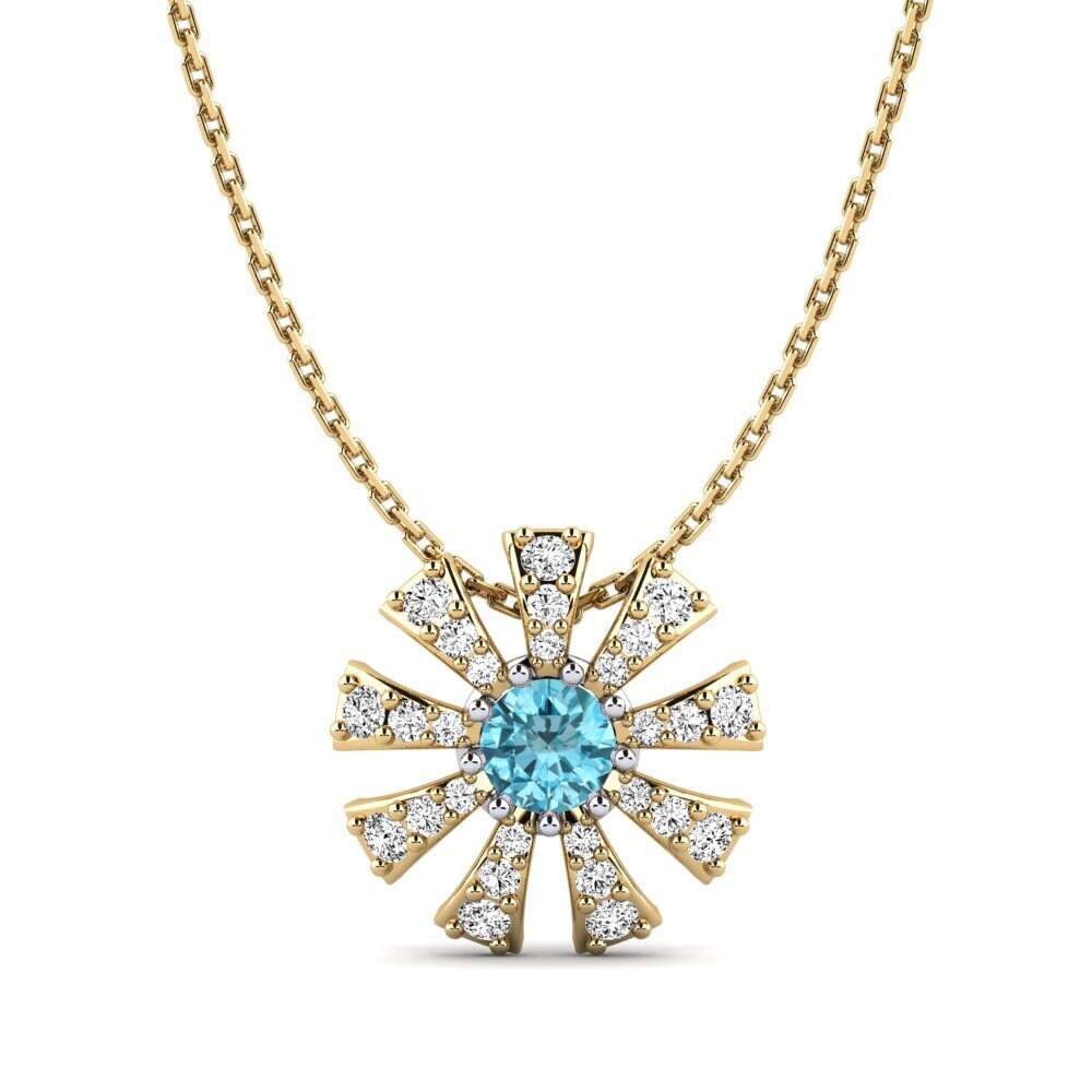 14k Oro Amarillo & Blanco Circón Azul Colgante de Mujer Mikanos