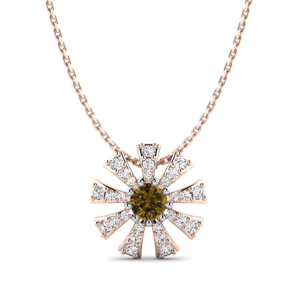 14k Oro Rosa & Blanco Circón Marrón Colgante de Mujer Mikanos