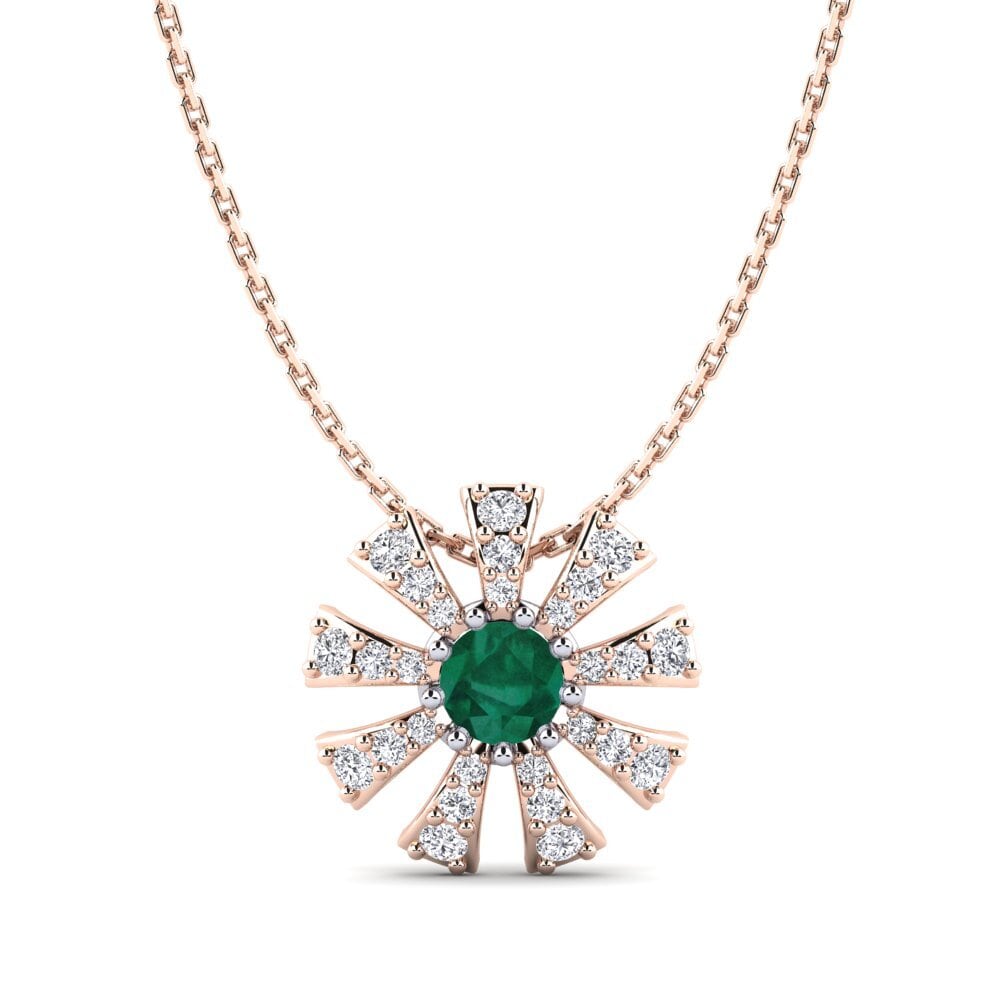 14ct Rose & White Gold Emerald Women's Pendant Mikanos