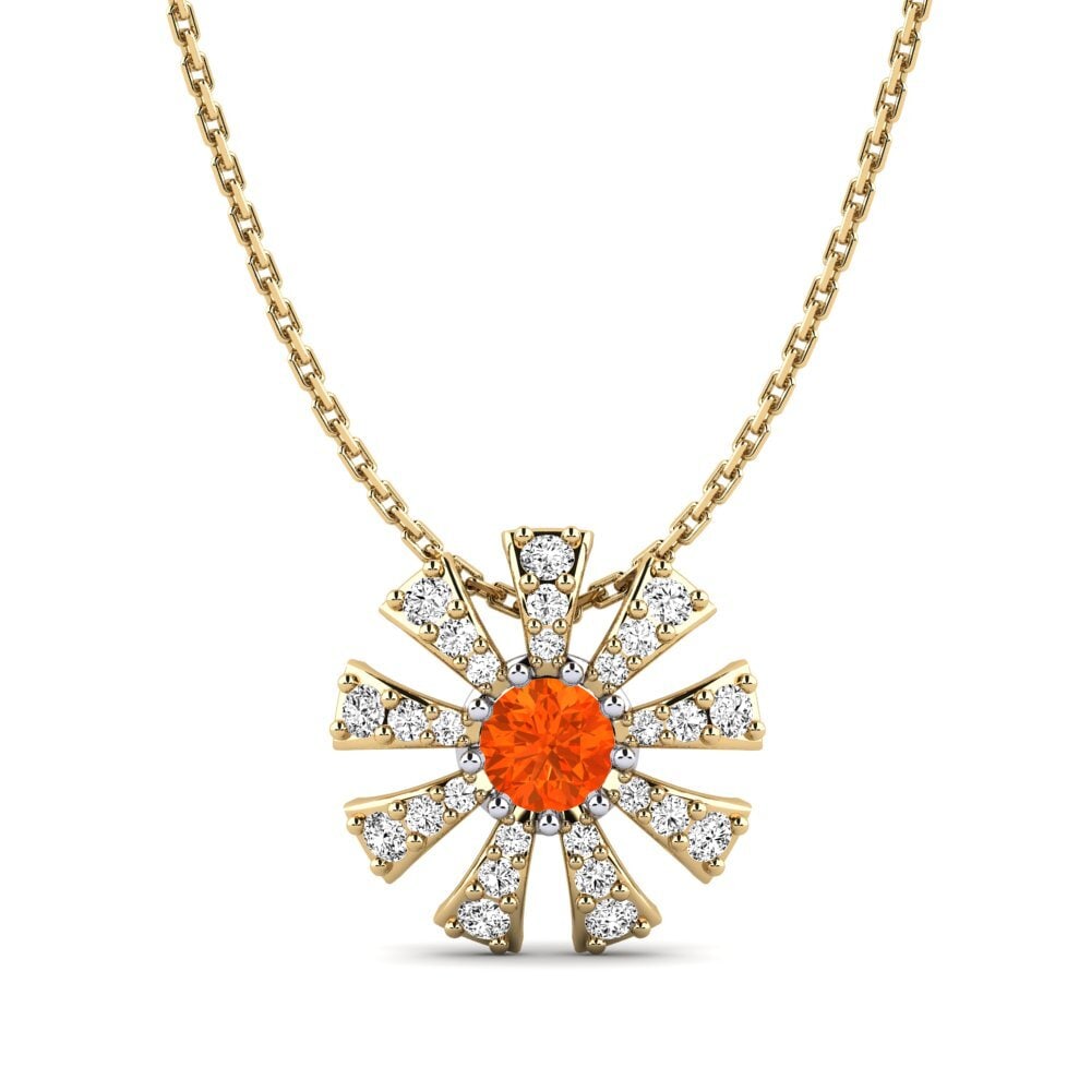 14k Oro Amarillo & Blanco Ópalo Fuego Colgante de Mujer Mikanos