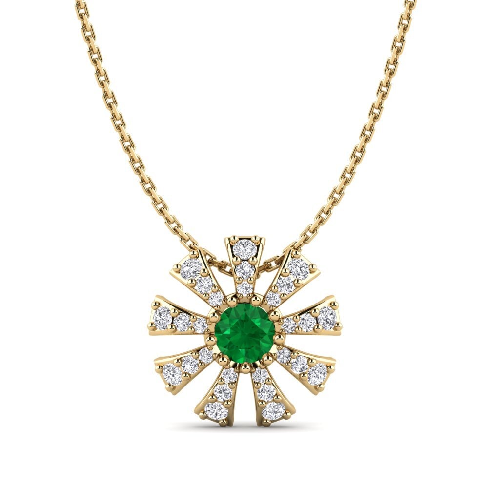 14k Yellow Gold Emerald (Lab Created) Women's Pendant Mikanos