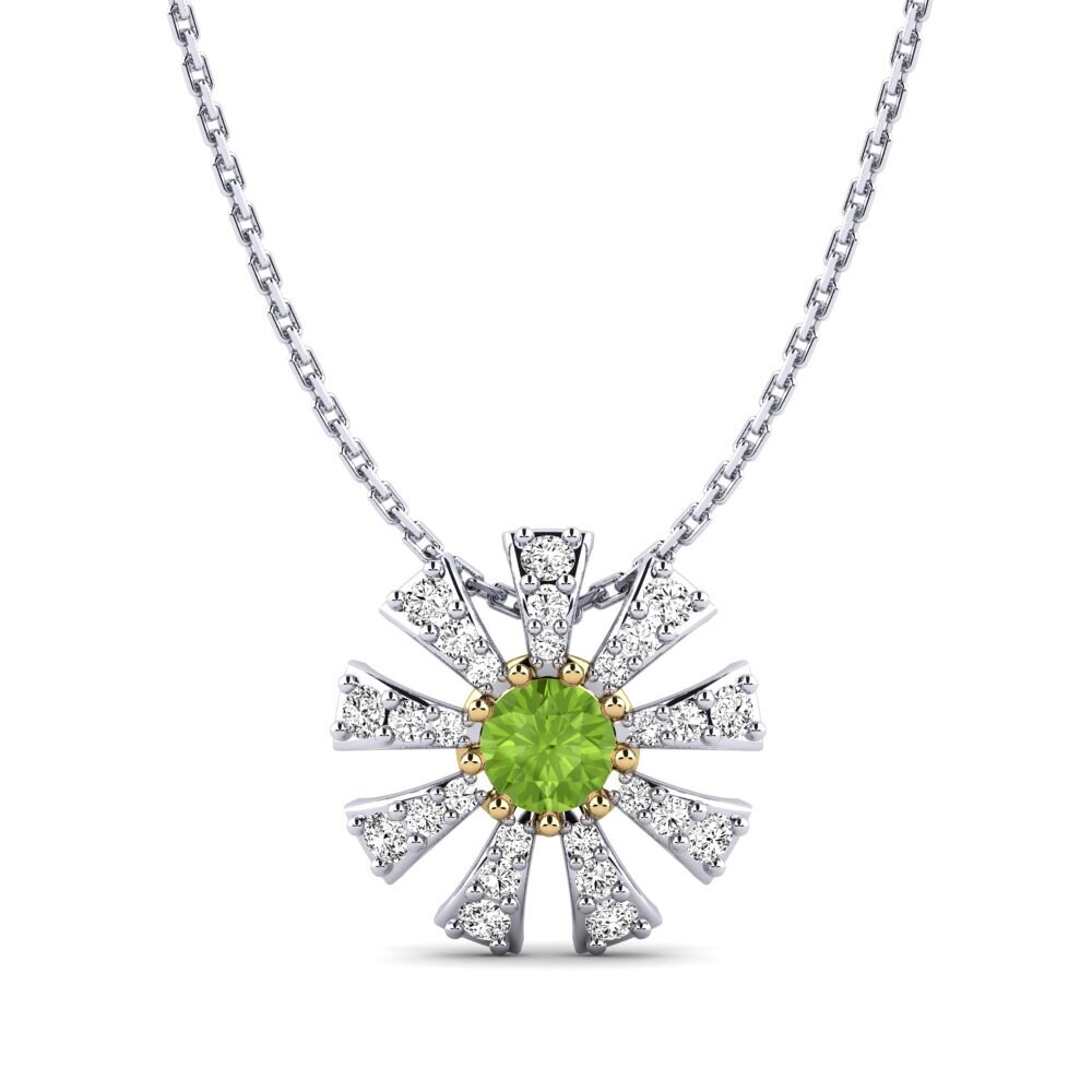14k Oro Blanco & Amarillo Peridoto Colgante de Mujer Mikanos