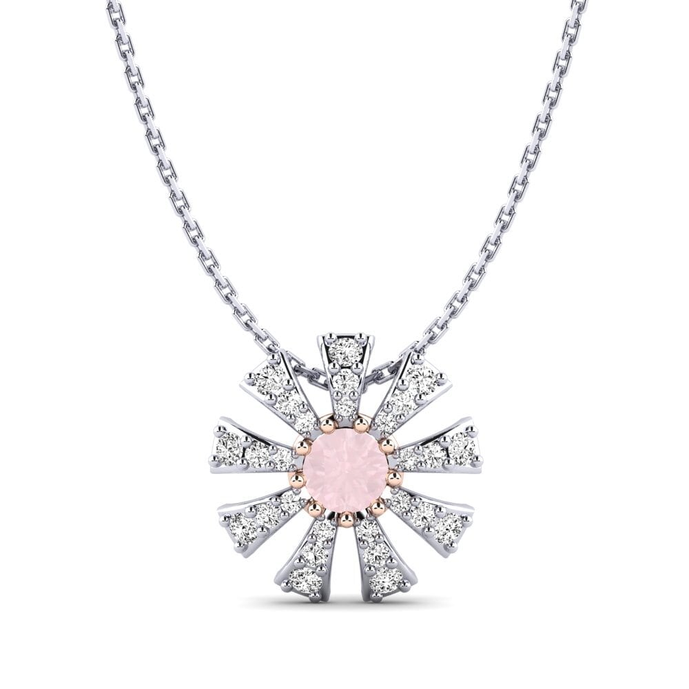 14k Oro Blanco & Rosa Cuarzo rosa Colgante de Mujer Mikanos