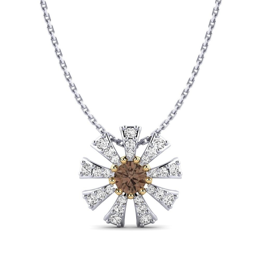 14k Oro Blanco & Amarillo Cuarzo humo Colgante de Mujer Mikanos
