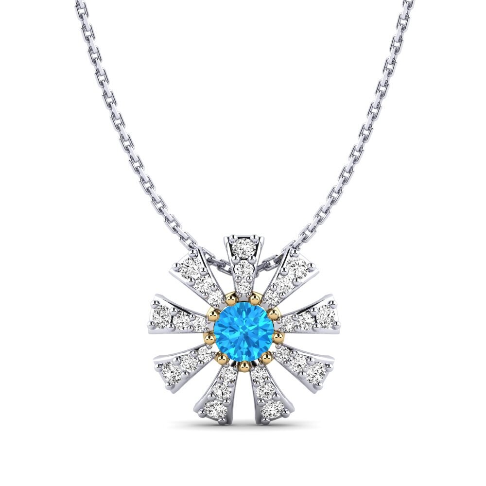 18k Oro Blanco & Amarillo Topacio azul Colgante de Mujer Mikanos
