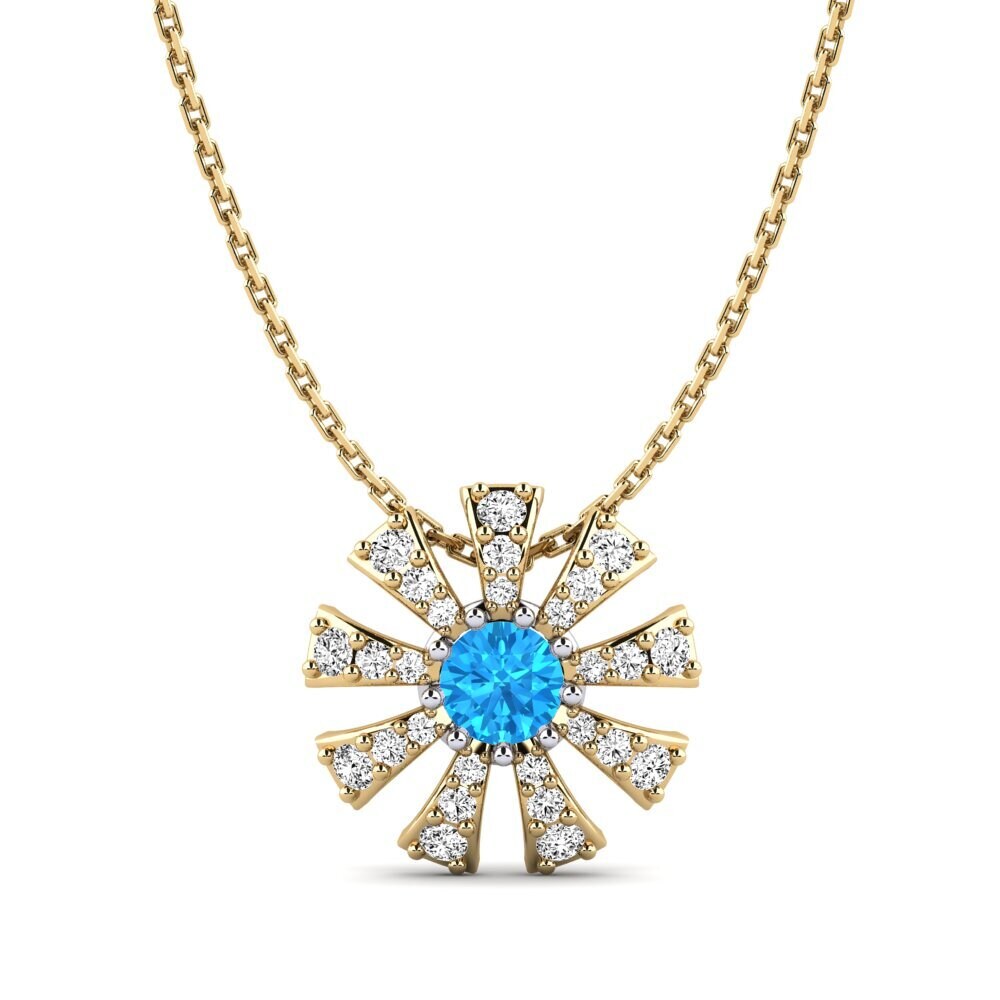 9k Oro Amarillo & Blanco Topacio azul Colgante de Mujer Mikanos