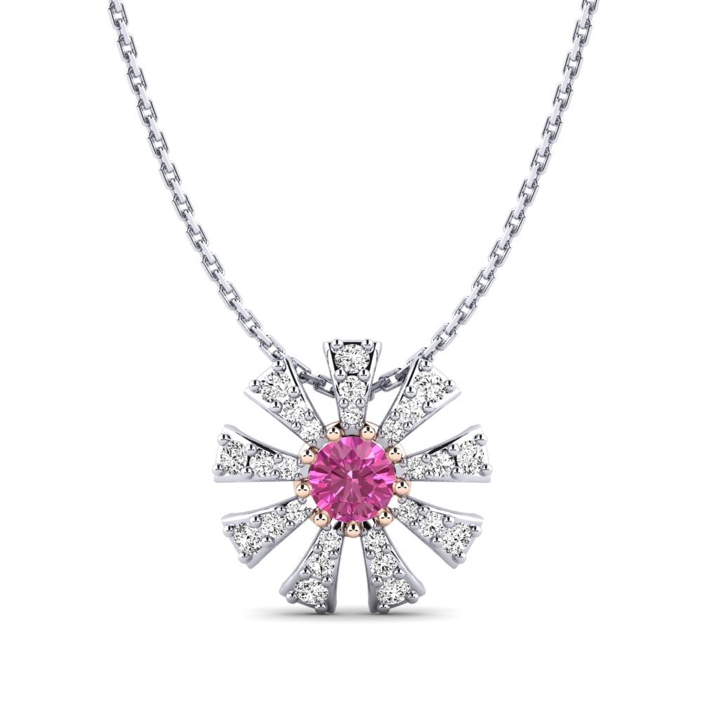 9k Oro Blanco & Rosa Topacio Rosa Colgante de Mujer Mikanos