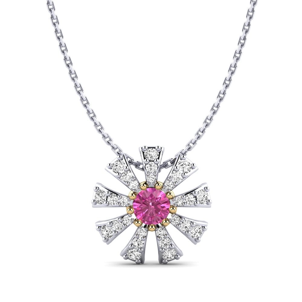 14k Oro Blanco & Amarillo Topacio Rosa Colgante de Mujer Mikanos