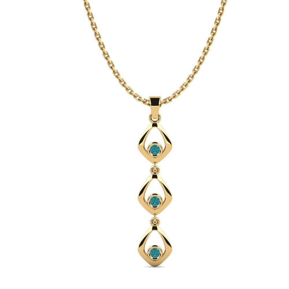 14k Yellow Gold Blue Diamond Women's Pendant Moire