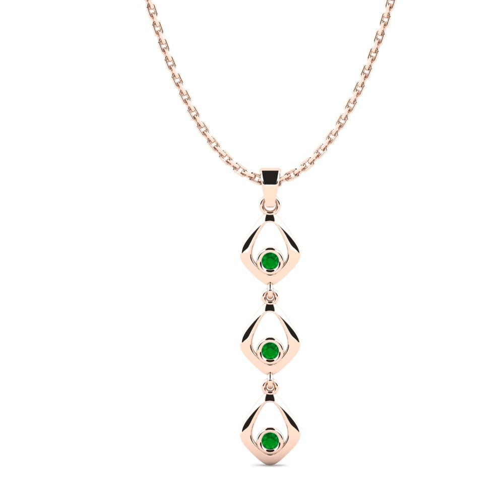 14K Rose Gold Emerald Pendant Moire