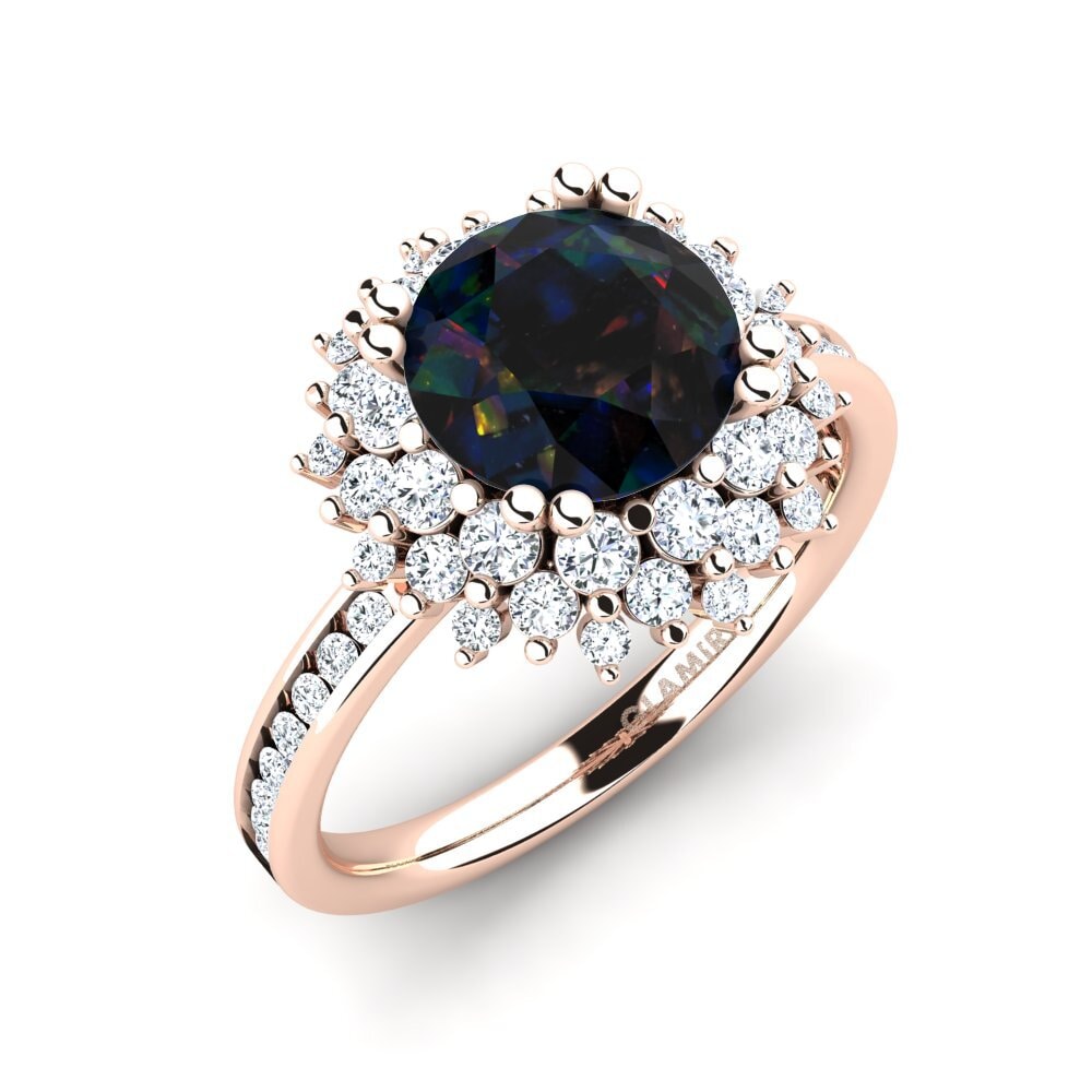 18k Oro Rosa Opalo Negro Anillo de compromiso Muranda