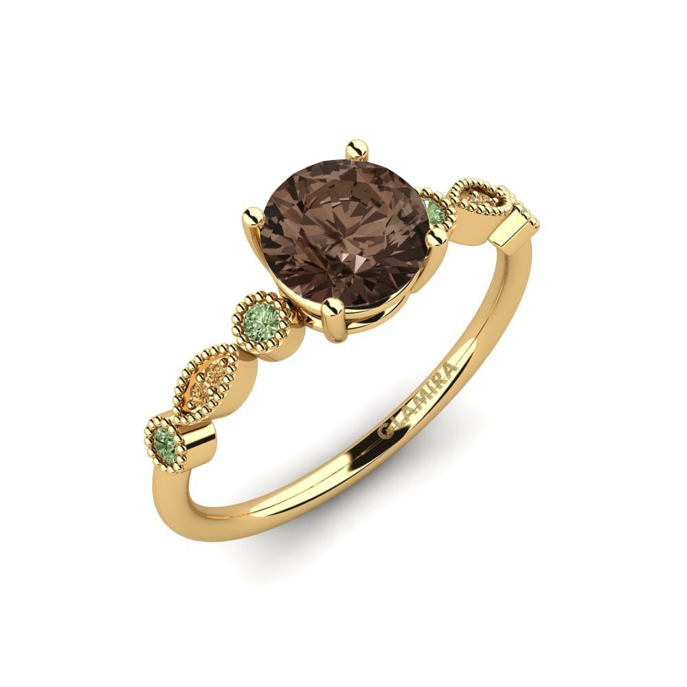 18k Oro Amarillo Cuarzo humo Anillo de compromiso Naola