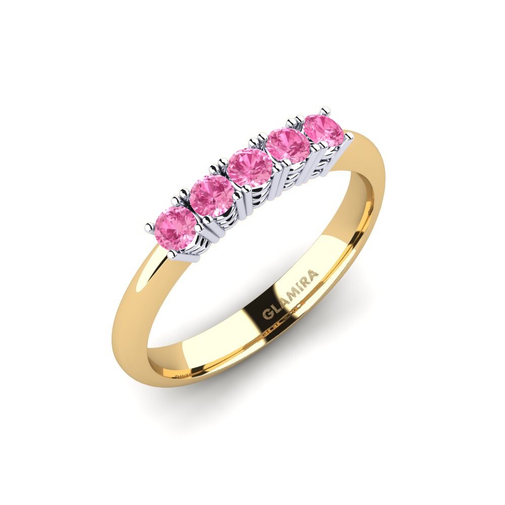 14K Geel & Wit Goud Roze Saffier Verlovingsring Naomi
